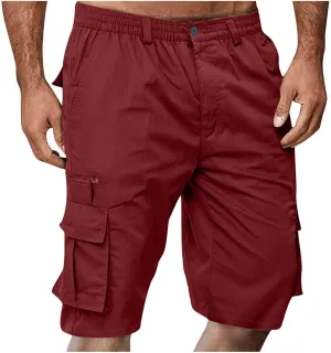 Cargo Shorts for Men Elastic Waist 2024 Summer Casual Bermuda Shorts Drawstring Stretch Loose Shorts & Multi Pockets