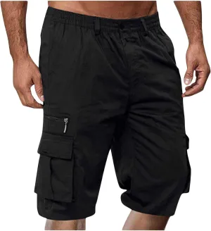 Cargo Shorts for Men Elastic Waist 2024 Summer Casual Bermuda Shorts Drawstring Stretch Loose Shorts & Multi Pockets