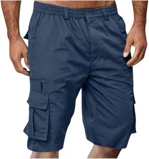 Cargo Shorts for Men Elastic Waist 2024 Summer Casual Bermuda Shorts Drawstring Stretch Loose Shorts & Multi Pockets