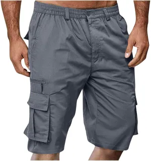 Cargo Shorts for Men Elastic Waist 2024 Summer Casual Bermuda Shorts Drawstring Stretch Loose Shorts & Multi Pockets