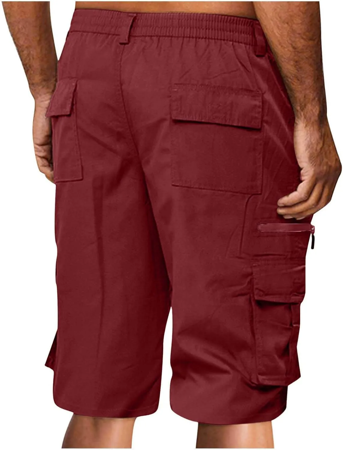 Cargo Shorts for Men Elastic Waist 2024 Summer Casual Bermuda Shorts Drawstring Stretch Loose Shorts & Multi Pockets