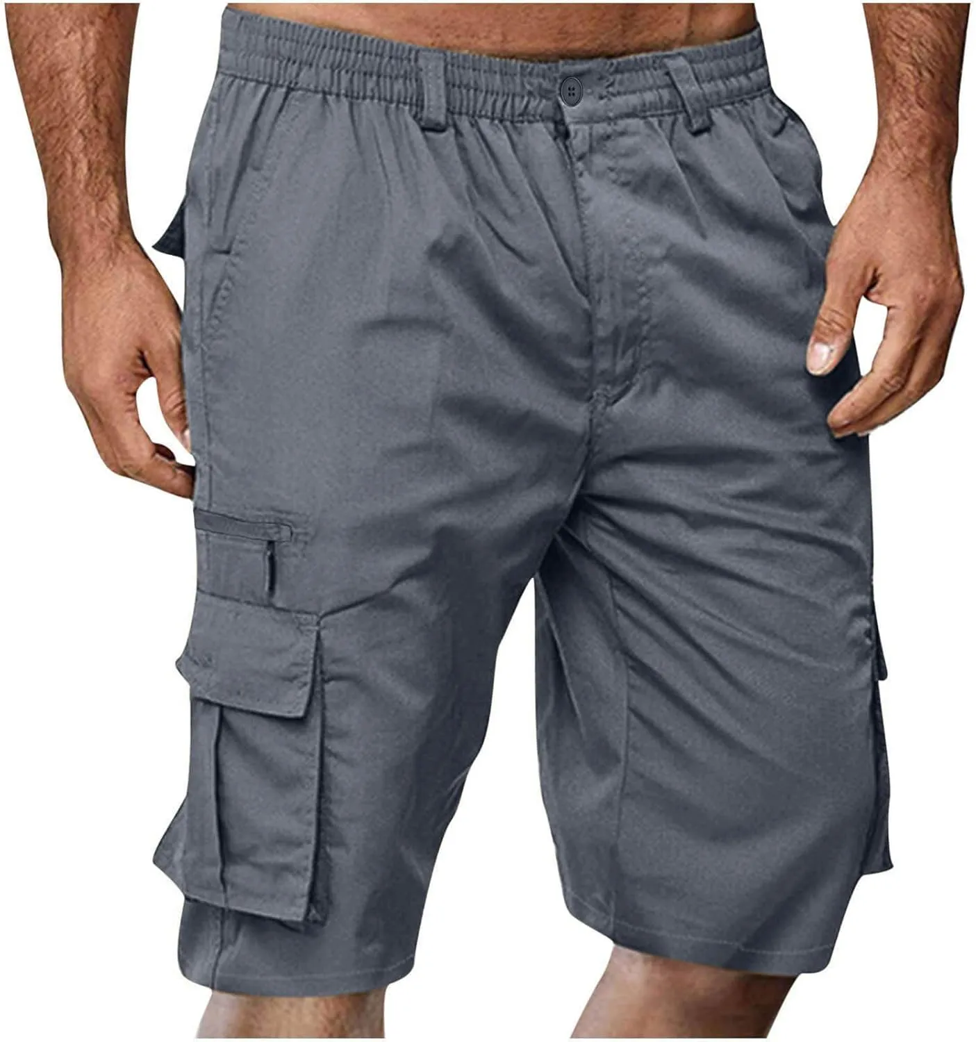 Cargo Shorts for Men Elastic Waist 2024 Summer Casual Bermuda Shorts Drawstring Stretch Loose Shorts & Multi Pockets