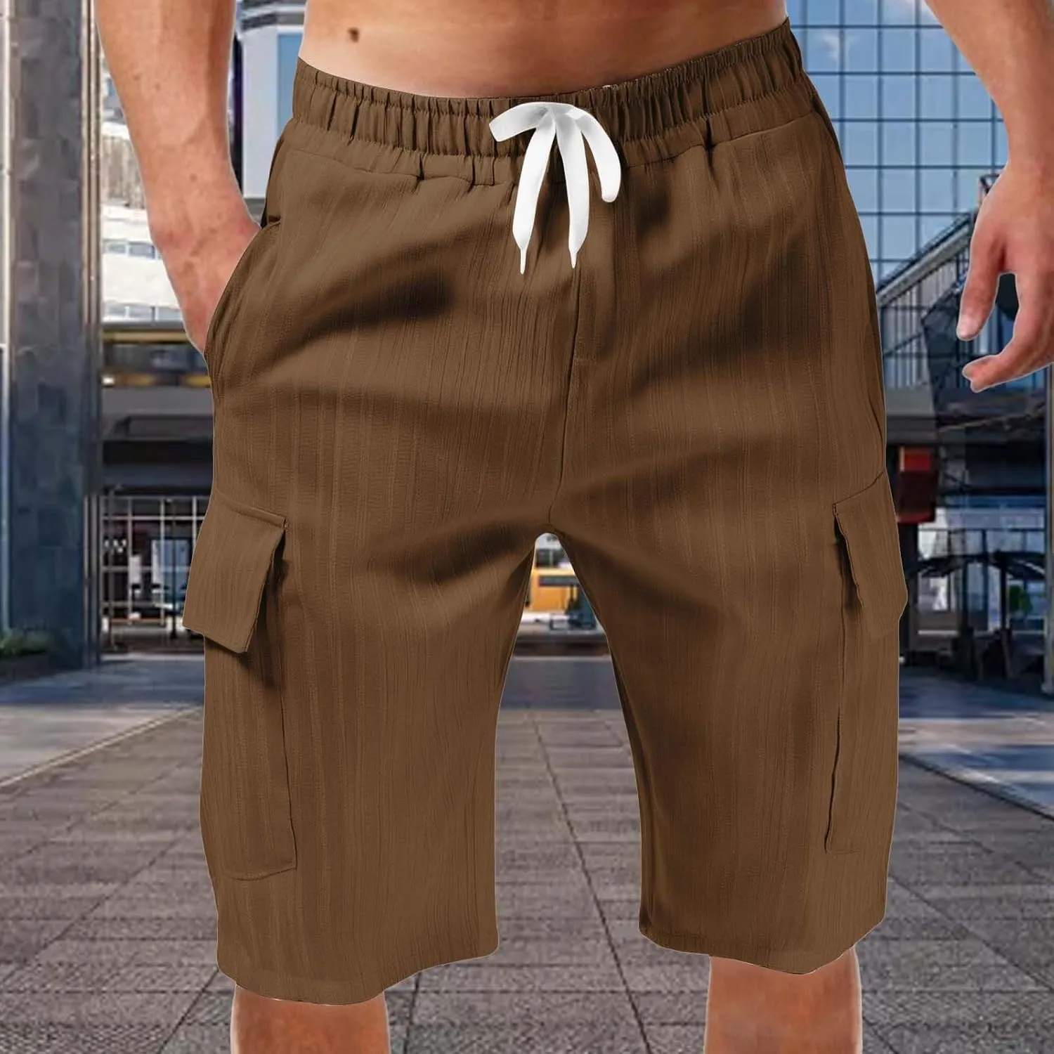 Cargo Shorts for Men Quick Dry Lightweight Breathable Elastic Waist Drawstring Lounge Pants Sports Shorts with Pocket