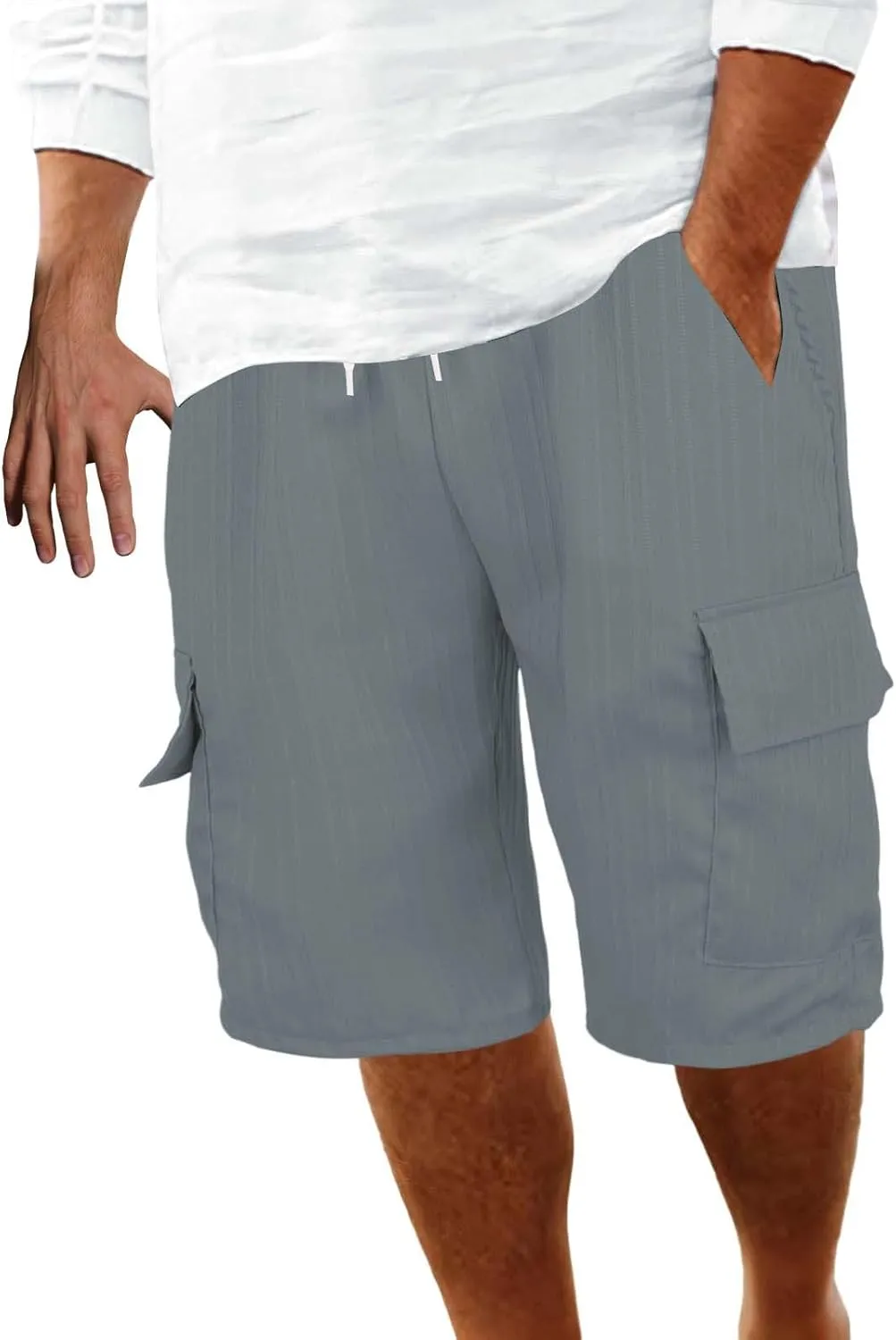 Cargo Shorts for Men Quick Dry Lightweight Breathable Elastic Waist Drawstring Lounge Pants Sports Shorts with Pocket