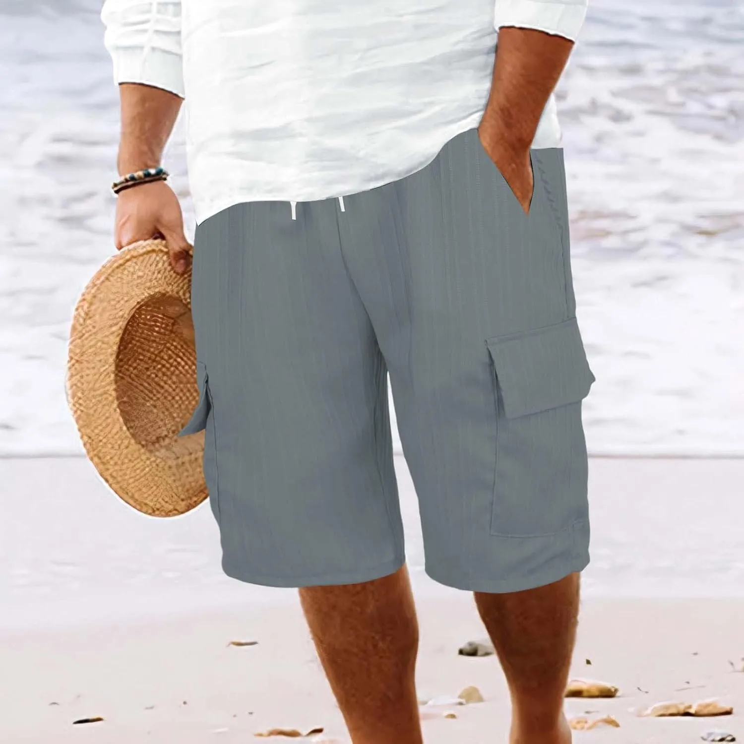 Cargo Shorts for Men Quick Dry Lightweight Breathable Elastic Waist Drawstring Lounge Pants Sports Shorts with Pocket