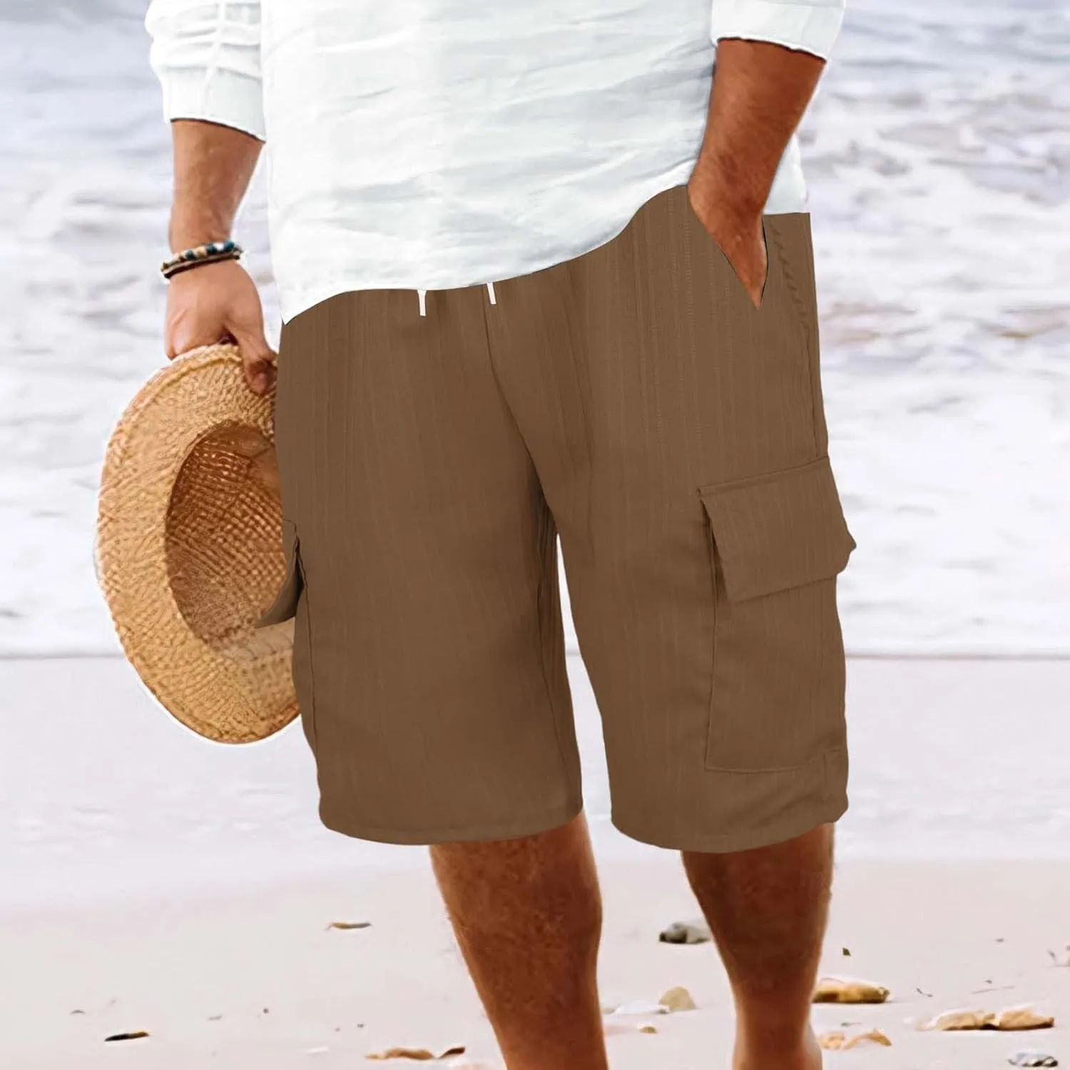 Cargo Shorts for Men Quick Dry Lightweight Breathable Elastic Waist Drawstring Lounge Pants Sports Shorts with Pocket