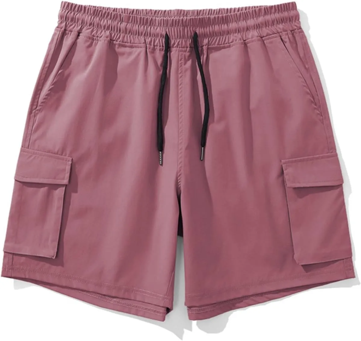 Cargo Shorts for Men Solid Color Elastic Waist Multiple Pockets Cropped Pants Flowy Cotton Comfy Breathable Short