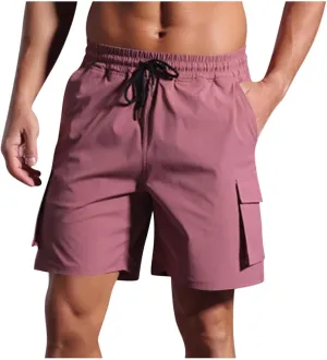 Cargo Shorts for Men Solid Color Elastic Waist Multiple Pockets Cropped Pants Flowy Cotton Comfy Breathable Short
