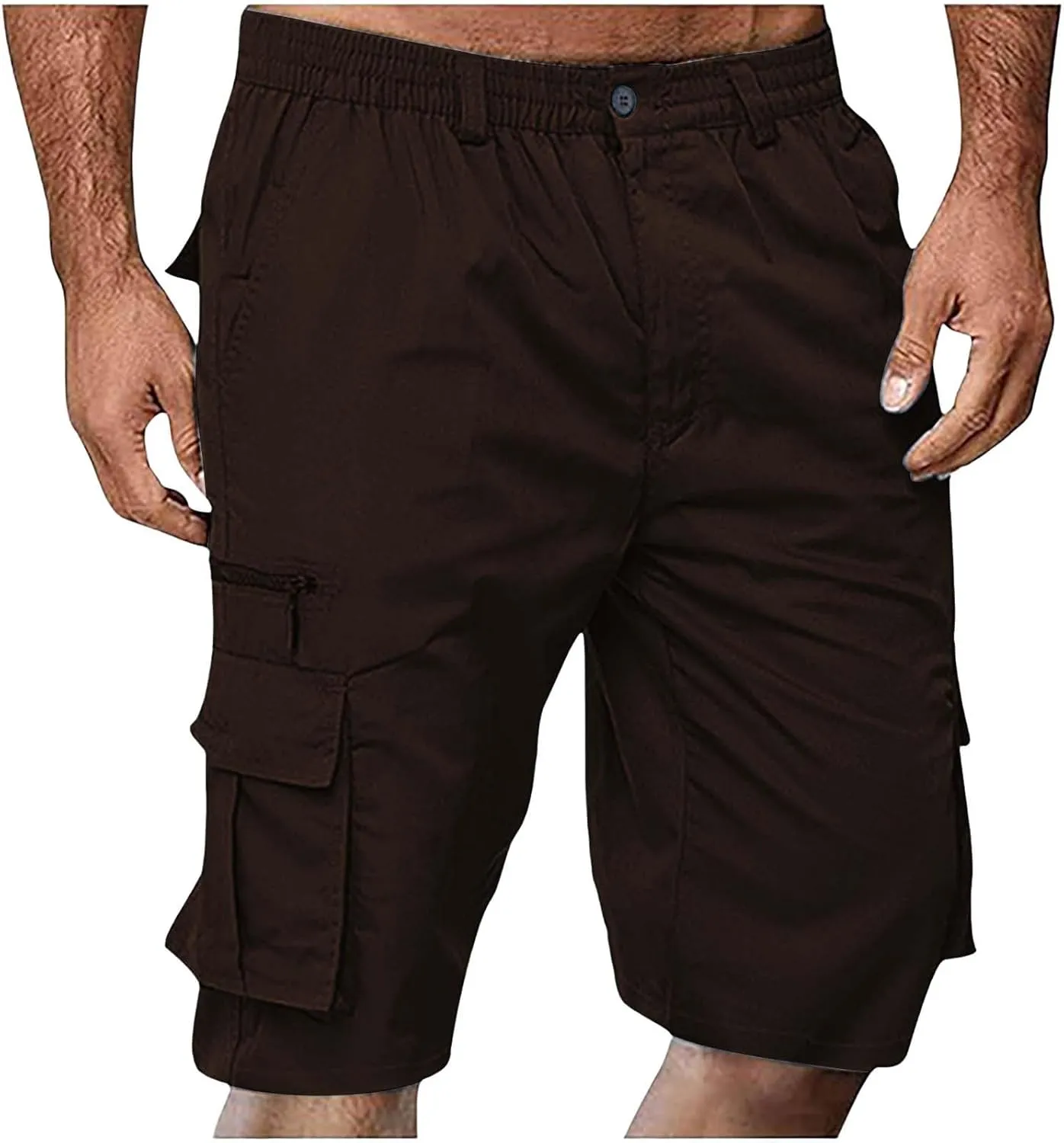 Cargo Shorts for Men Stretch Waist Casual Athletic Hiking Sweat Shorts Knee Length Lightweight Straight Short Pants