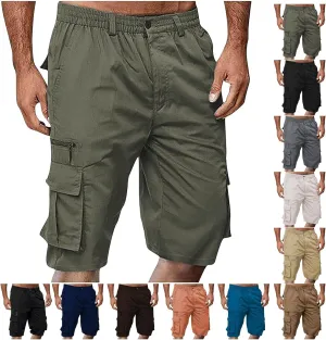 Cargo Shorts for Men Stretch Waist Casual Athletic Hiking Sweat Shorts Knee Length Lightweight Straight Short Pants