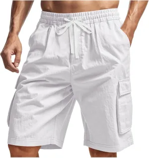 Cargo Shorts for Men Stretch Waist Drawstring Casual Chino Pant Outdoor Hiking Workout Lightweight Work Outfit Pocket