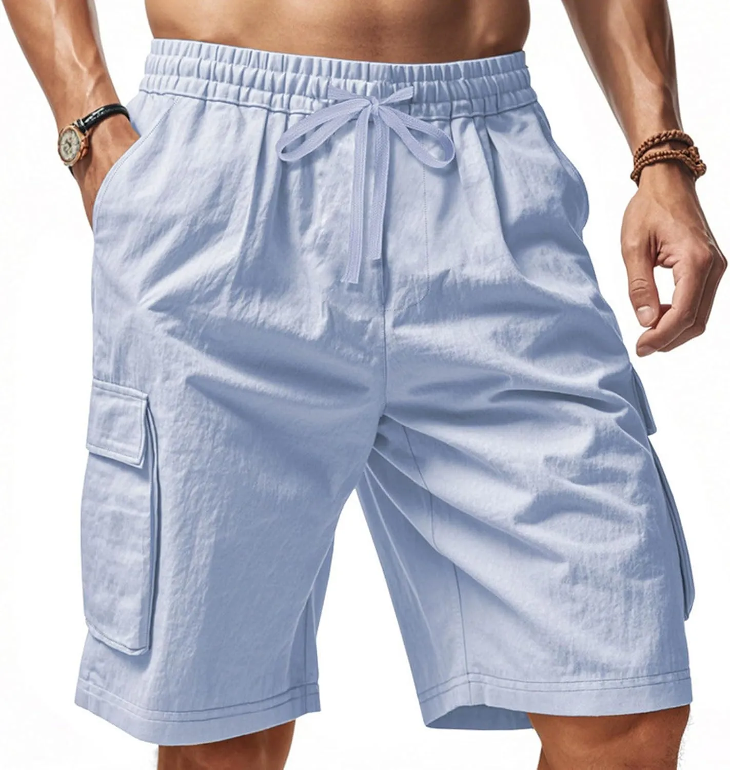 Cargo Shorts for Men Stretch Waist Drawstring Casual Chino Pant Outdoor Hiking Workout Lightweight Work Outfit Pocket
