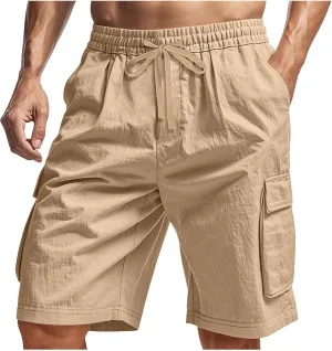 Cargo Shorts for Men Stretch Waist Drawstring Casual Chino Pant Outdoor Hiking Workout Lightweight Work Outfit Pocket