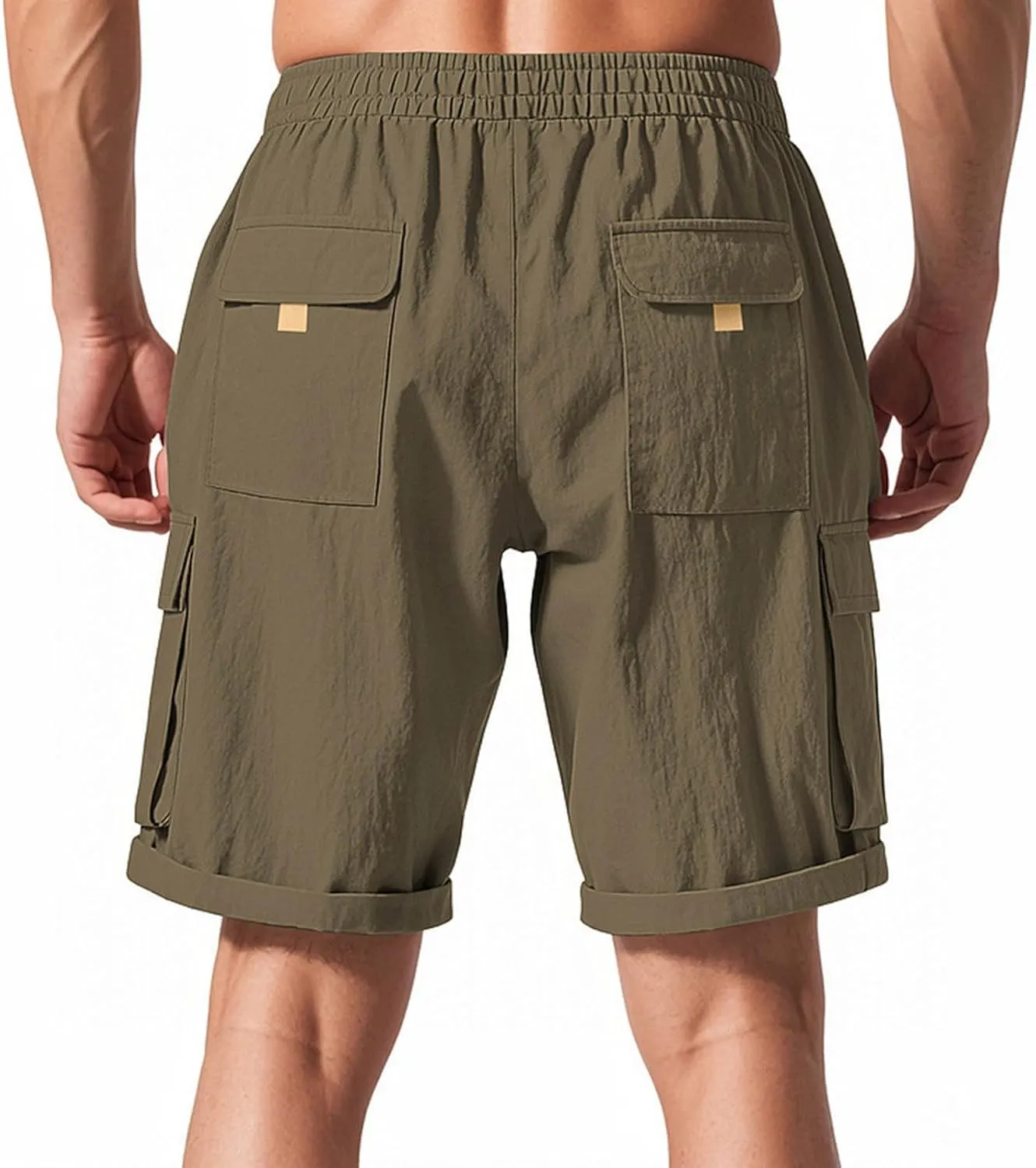Cargo Shorts for Men Stretch Waist Drawstring Casual Chino Pant Outdoor Hiking Workout Lightweight Work Outfit Pocket