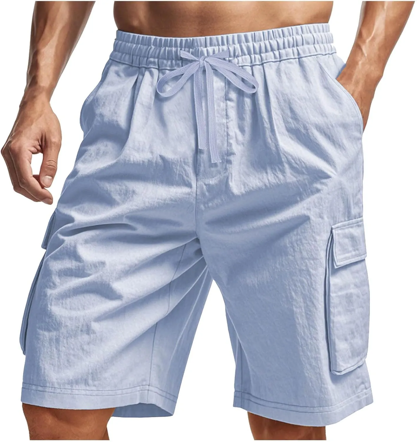Cargo Shorts for Men Stretch Waist Drawstring Casual Chino Pant Outdoor Hiking Workout Lightweight Work Outfit Pocket