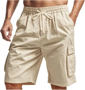 Cargo Shorts for Men Stretch Waist Drawstring Casual Chino Pant Outdoor Hiking Workout Lightweight Work Outfit Pocket