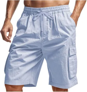 Cargo Shorts for Men Stretch Waist Drawstring Casual Chino Pant Outdoor Hiking Workout Lightweight Work Outfit Pocket