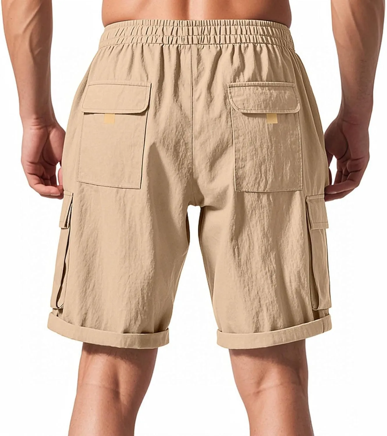 Cargo Shorts for Men Stretch Waist Drawstring Casual Chino Pant Outdoor Hiking Workout Lightweight Work Outfit Pocket