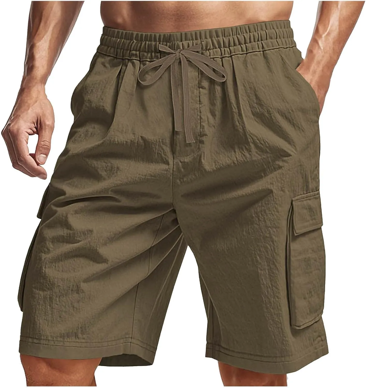 Cargo Shorts for Men Stretch Waist Drawstring Casual Chino Pant Outdoor Hiking Workout Lightweight Work Outfit Pocket