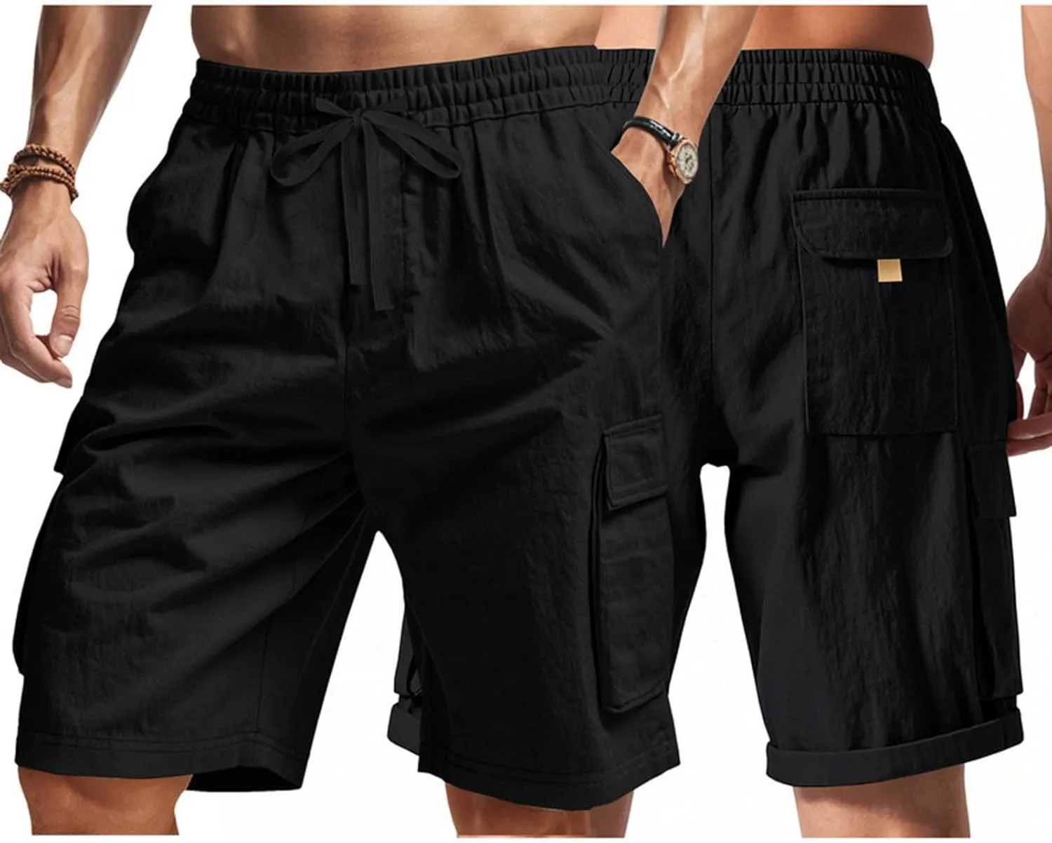 Cargo Shorts for Men Stretch Waist Drawstring Casual Chino Pant Outdoor Hiking Workout Lightweight Work Outfit Pocket