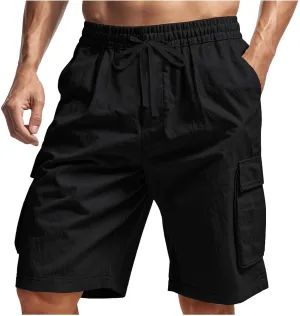 Cargo Shorts for Men Stretch Waist Drawstring Casual Chino Pant Outdoor Hiking Workout Lightweight Work Outfit Pocket