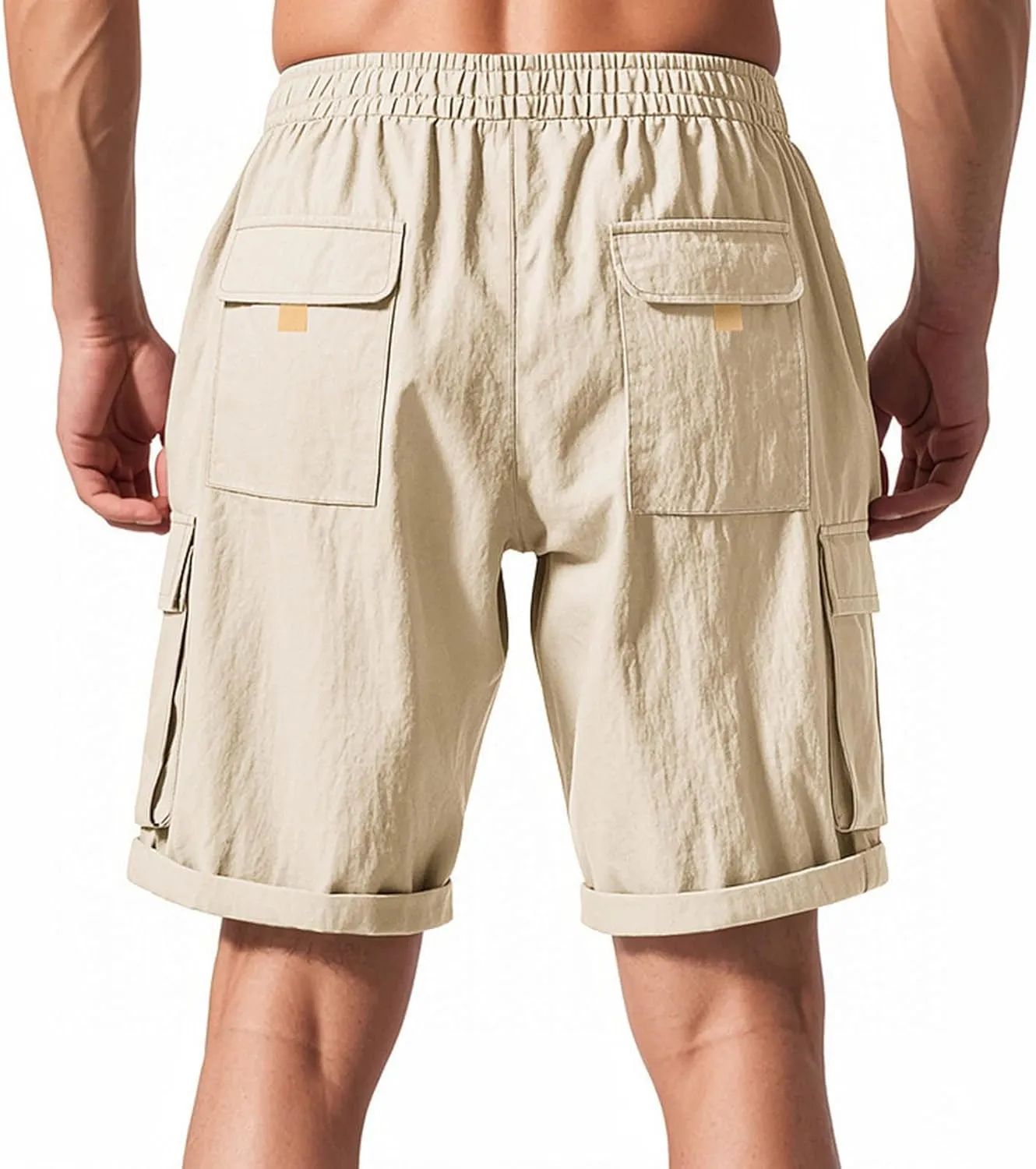 Cargo Shorts for Men Stretch Waist Drawstring Casual Chino Pant Outdoor Hiking Workout Lightweight Work Outfit Pocket