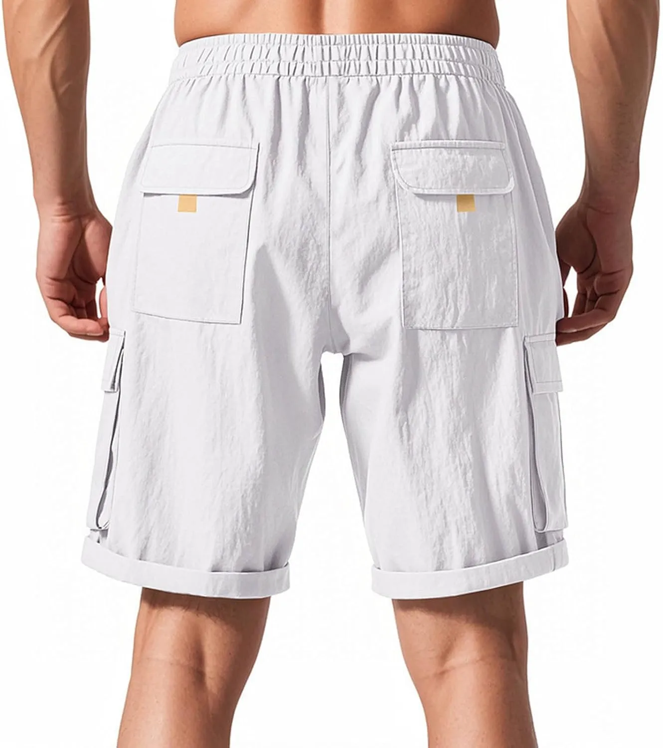 Cargo Shorts for Men Stretch Waist Drawstring Casual Chino Pant Outdoor Hiking Workout Lightweight Work Outfit Pocket