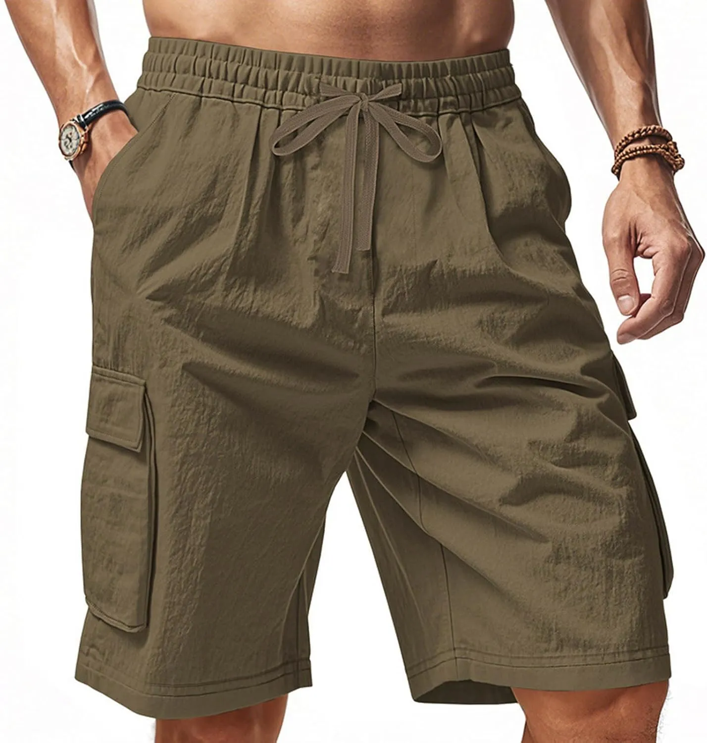 Cargo Shorts for Men Stretch Waist Drawstring Casual Chino Pant Outdoor Hiking Workout Lightweight Work Outfit Pocket