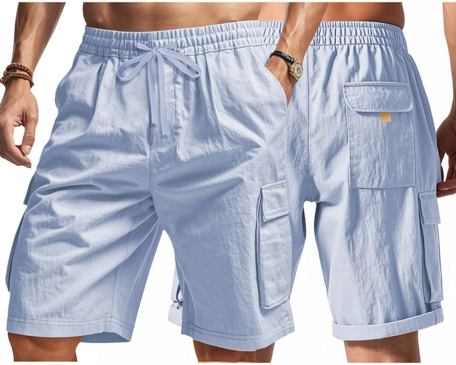 Cargo Shorts for Men Stretch Waist Drawstring Casual Chino Pant Outdoor Hiking Workout Lightweight Work Outfit Pocket