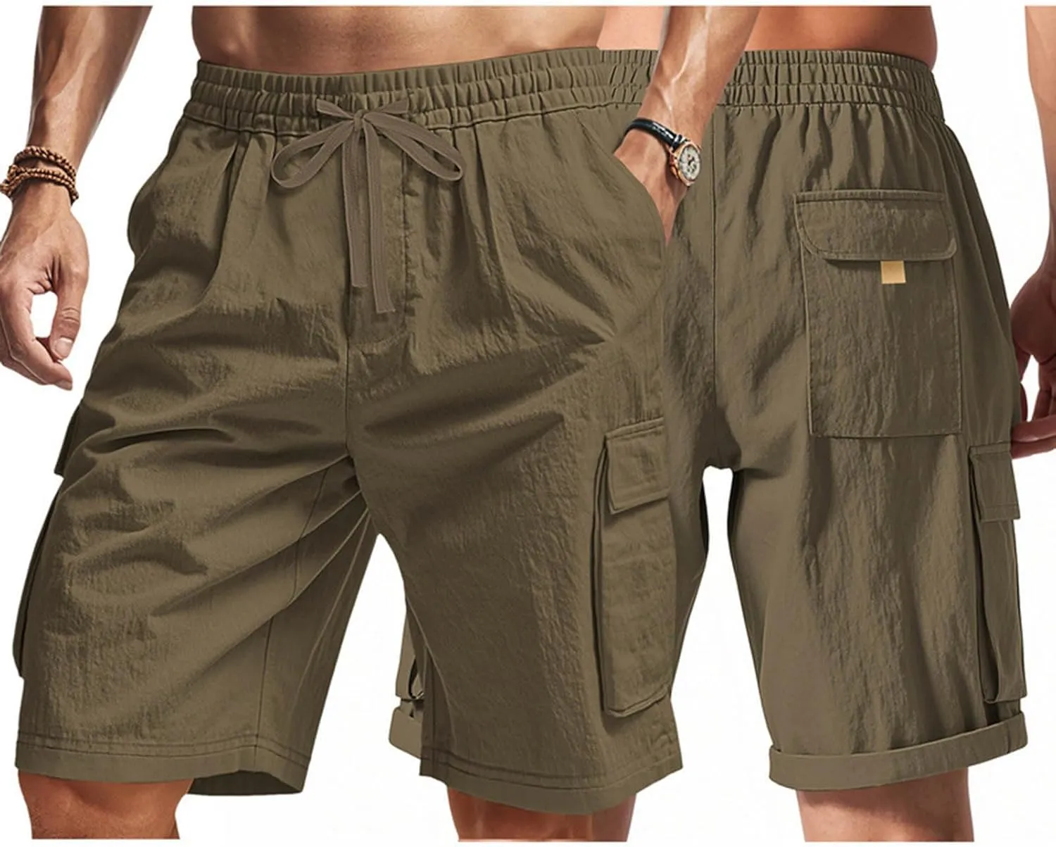 Cargo Shorts for Men Stretch Waist Drawstring Casual Chino Pant Outdoor Hiking Workout Lightweight Work Outfit Pocket