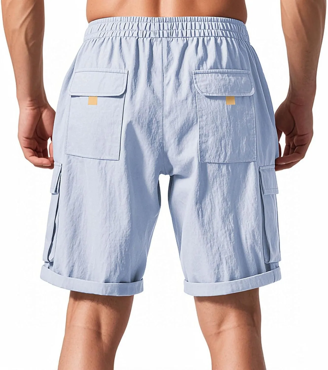 Cargo Shorts for Men Stretch Waist Drawstring Casual Chino Pant Outdoor Hiking Workout Lightweight Work Outfit Pocket