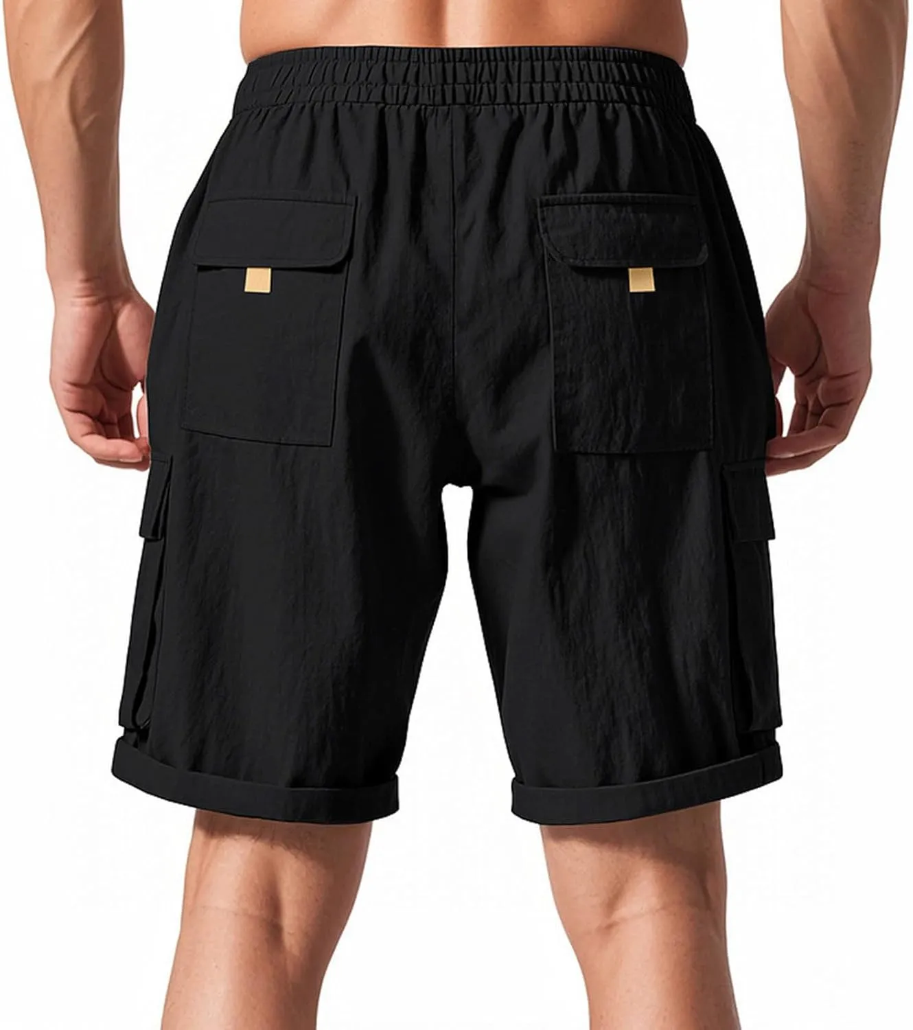 Cargo Shorts for Men Stretch Waist Drawstring Casual Chino Pant Outdoor Hiking Workout Lightweight Work Outfit Pocket
