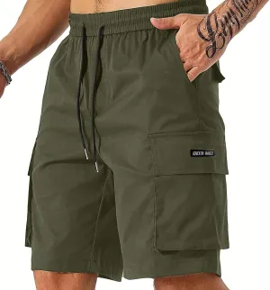 Cargo Shorts for Men Stretch Waist Drawstring Slim Fit Bermuda Hiking Shorts Big Tall Gym Golf Pants Multi Pockets