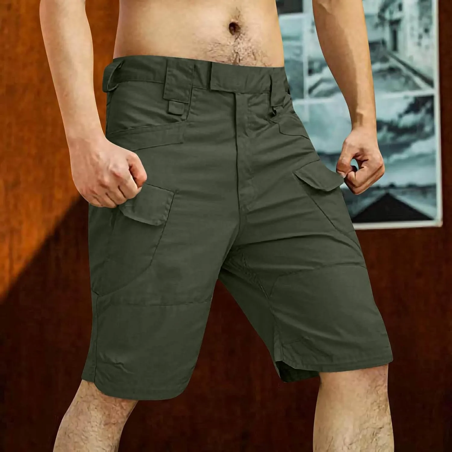 Cargo Shorts for Men Summer Outdoor Tactical Pants Solid/Patriotic Printed Military SweatShorts with Multi Pocket