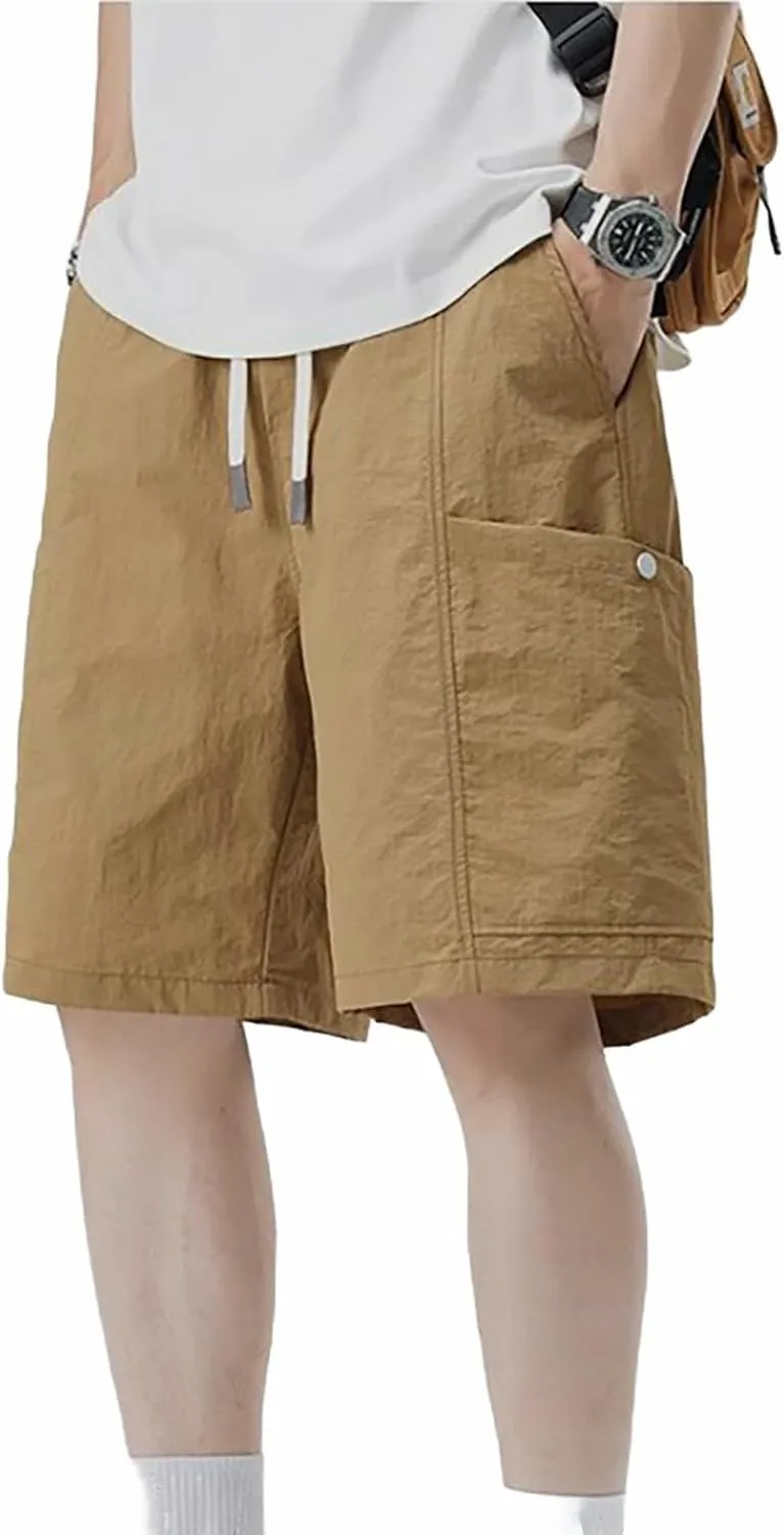 Cargo Shorts for Men Thin Baggy Comfy Retro Functional Sport SweatShorts Trendy Drawstring Summer Shorts with Pockets