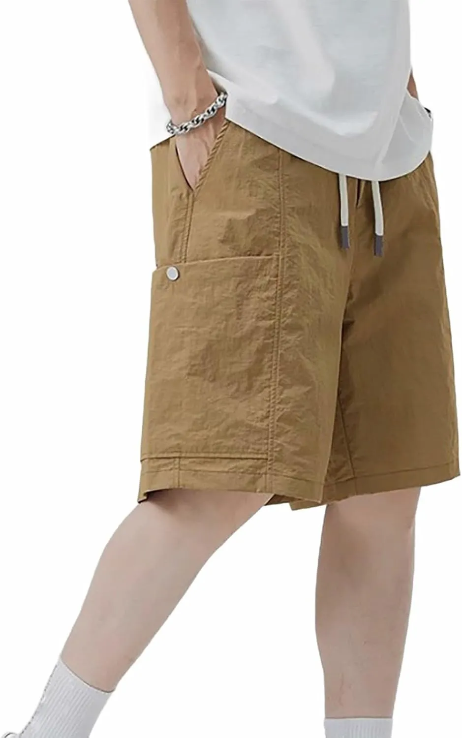 Cargo Shorts for Men Thin Baggy Comfy Retro Functional Sport SweatShorts Trendy Drawstring Summer Shorts with Pockets