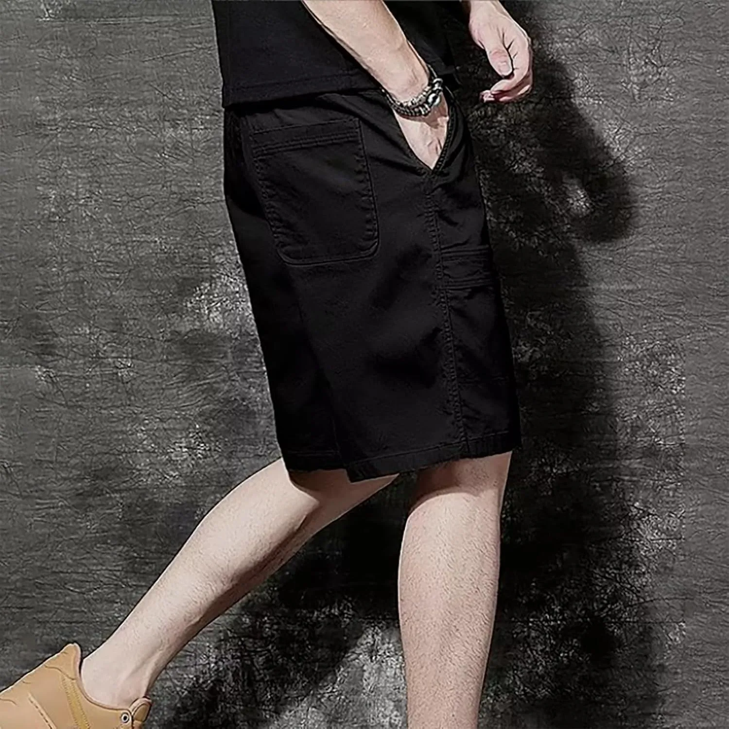 Cargo Shorts for Men Thin Baggy Comfy Retro Functional Sport SweatShorts Trendy Drawstring Summer Shorts with Pockets