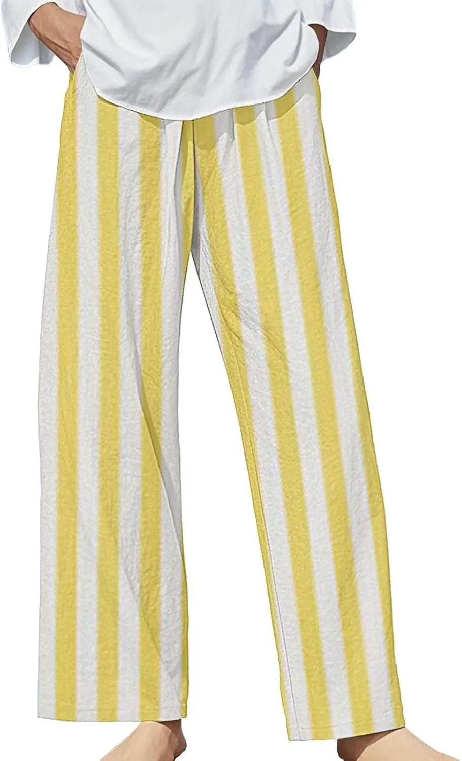Casual Pants for Women Fashion Stripe Printed Elastic Waist Straight Leg Trousers 2025 Summer Loose Fit Hiking Pants