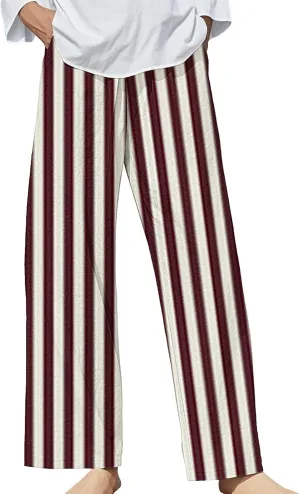 Casual Pants for Women Fashion Stripe Printed Elastic Waist Straight Leg Trousers 2025 Summer Loose Fit Hiking Pants