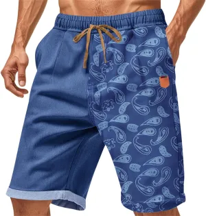 Casual Shorts for Men Color Block Printed Waist Drawstring Baggy Comfy Cool Pant 2025 Summer Beach Shorts with Pocket