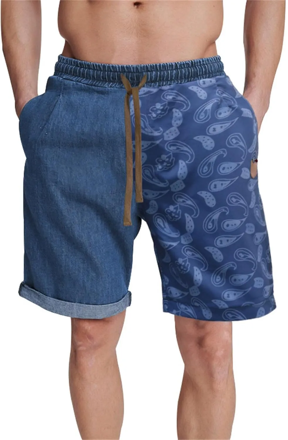 Casual Shorts for Men Color Block Printed Waist Drawstring Baggy Comfy Cool Pant 2025 Summer Beach Shorts with Pocket