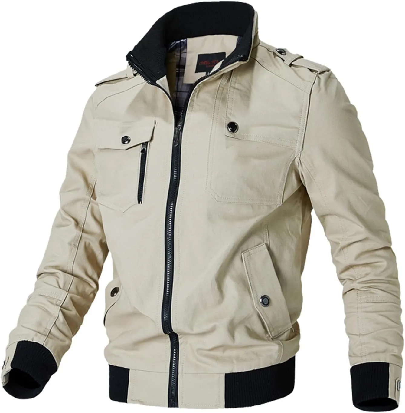 Casual Windbreaker Bomber Jackets for Mens Zipper Long Sleeve Stand Collar Lightweight Casual Outwear Fashion Tops