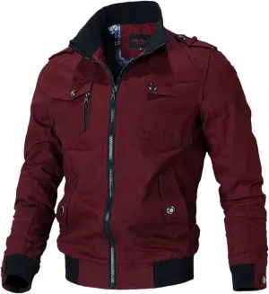 Casual Windbreaker Bomber Jackets for Mens Zipper Long Sleeve Stand Collar Lightweight Casual Outwear Fashion Tops