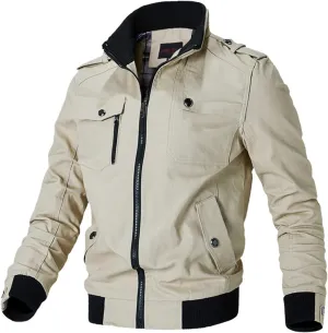 Casual Windbreaker Bomber Jackets for Mens Zipper Long Sleeve Stand Collar Lightweight Casual Outwear Fashion Tops