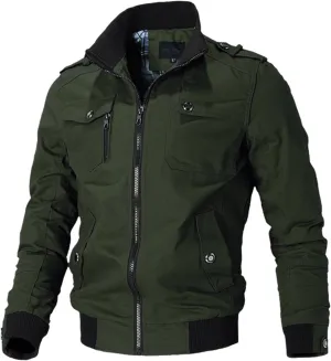 Casual Windbreaker Bomber Jackets for Mens Zipper Long Sleeve Stand Collar Lightweight Casual Outwear Fashion Tops