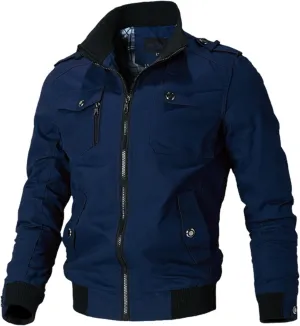 Casual Windbreaker Bomber Jackets for Mens Zipper Long Sleeve Stand Collar Lightweight Casual Outwear Fashion Tops