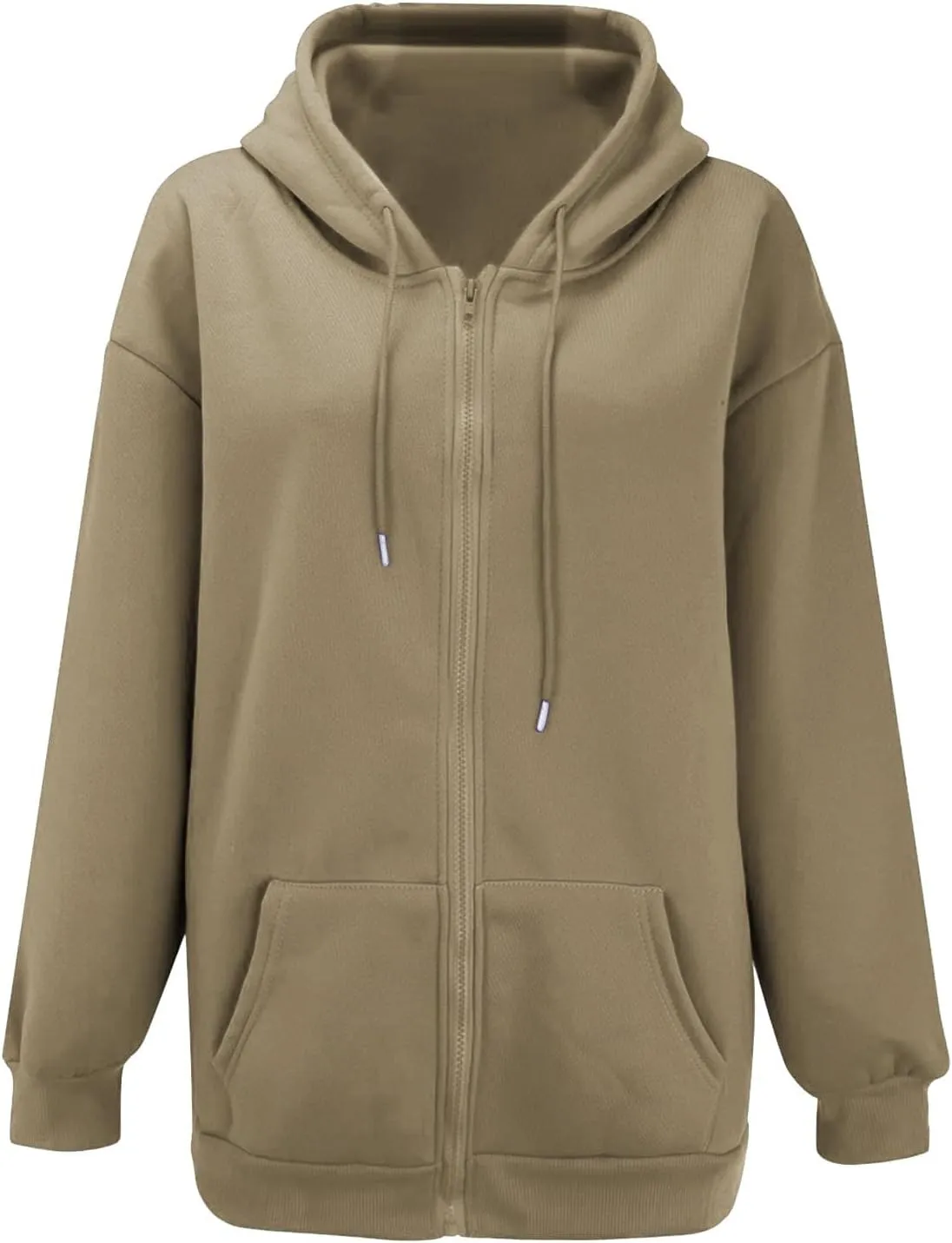 Casual Zip Up Hoodies for Women Long Sleeve Drawstring Oversized Sweatshirts Loose Fall Fashion Jackets with Pockets