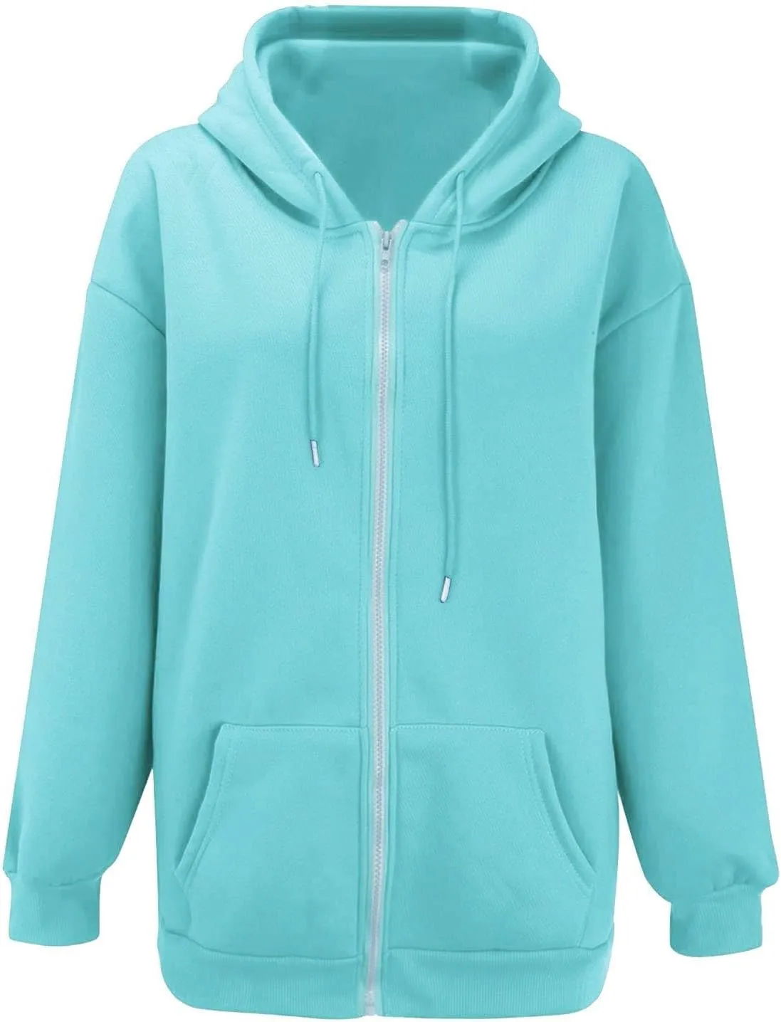 Casual Zip Up Hoodies for Women Long Sleeve Drawstring Oversized Sweatshirts Loose Fall Fashion Jackets with Pockets