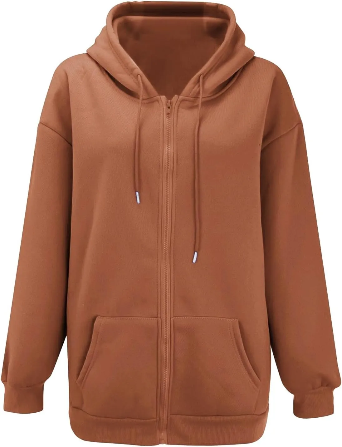 Casual Zip Up Hoodies for Women Long Sleeve Drawstring Oversized Sweatshirts Loose Fall Fashion Jackets with Pockets