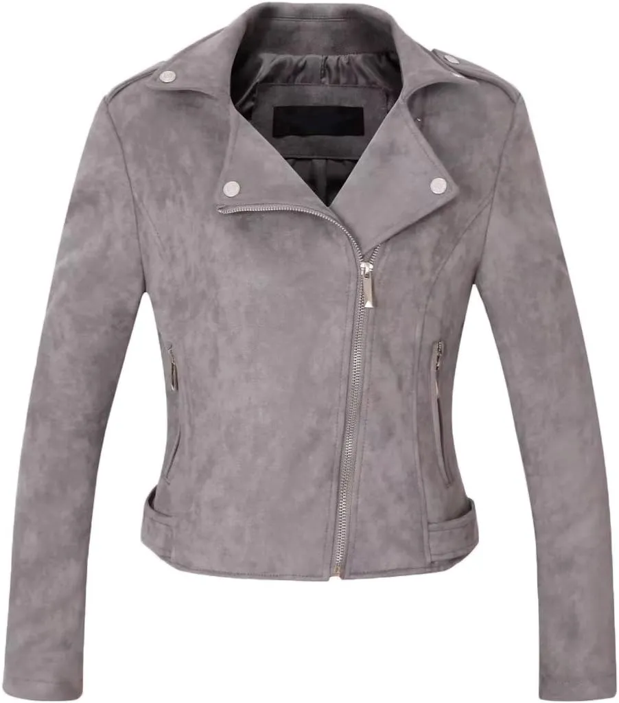 CHARTOU Women's Fall 2023 Fashion Faux Suede Leather Casual Moto Biker Jacket Coats